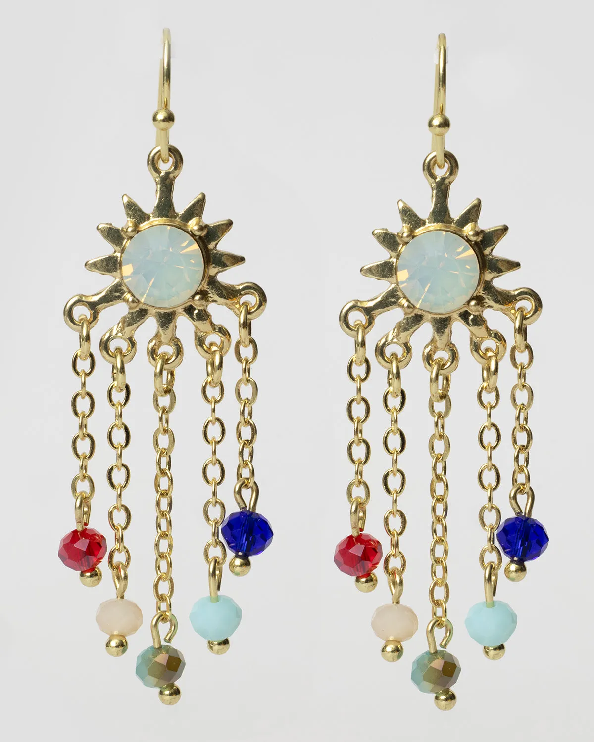 Gold Crystal Sunburst and Beaded Fringe Earrings Coastal Cowgirl